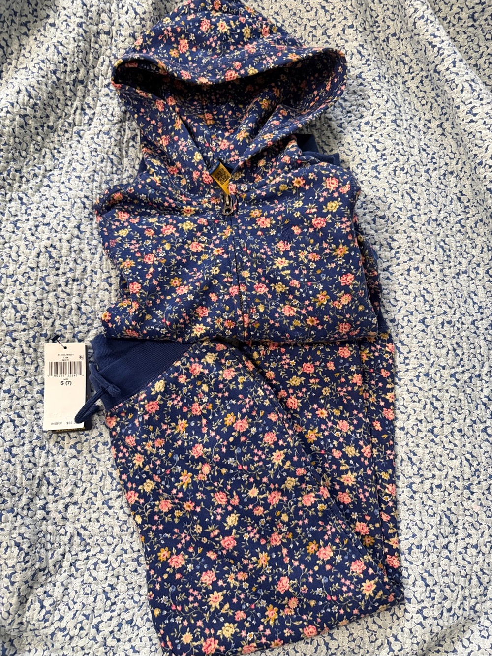 Polo by Ralph Lauren Navy Floral Zip Hoodie - Girls